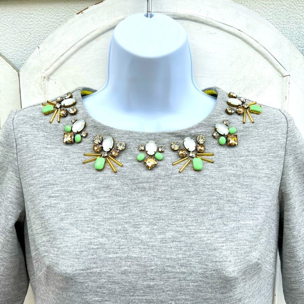 Eliza J Gray Embellished Jewel-Neck Dress with Mint Accents